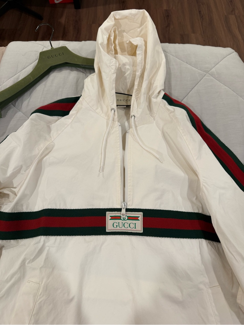 Gucci Cream Anorak with Red & Green Web Stripe